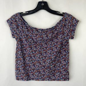 Aeropostale Junior Navy & Orange Print Crop Top Size Medium